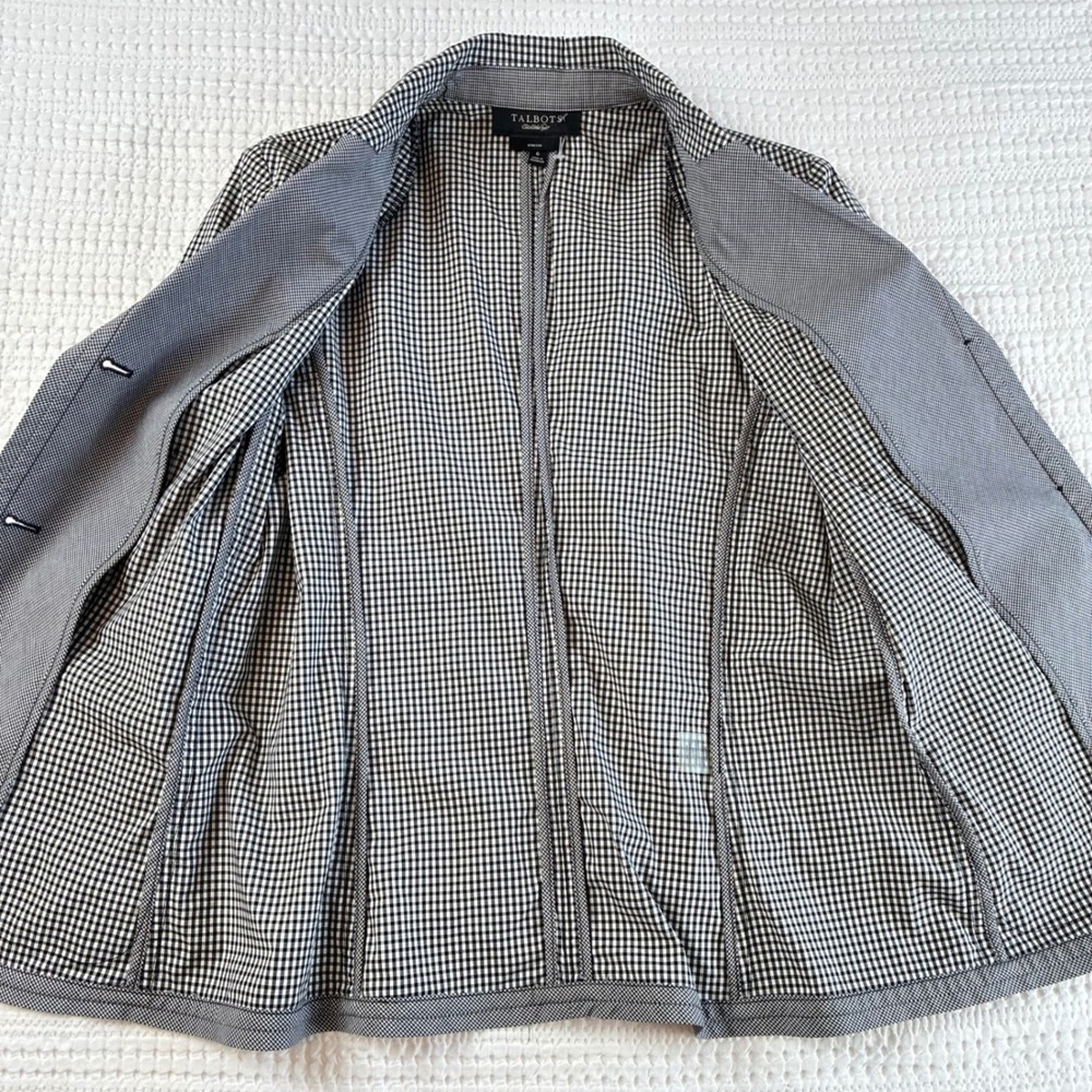 Talbots Blazer Jacket Gingham Black White Size 6 Chic Office Career Teacher - Picture 12 of 15